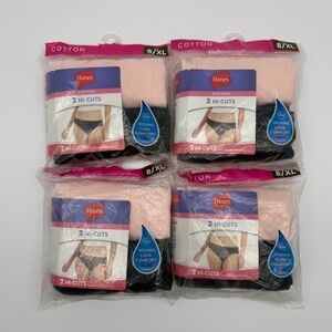 (Lot of 4) Hanes Ladies Hi-Cuts Underwear 2-Pack 8/XL Cotton Black Pink Panties